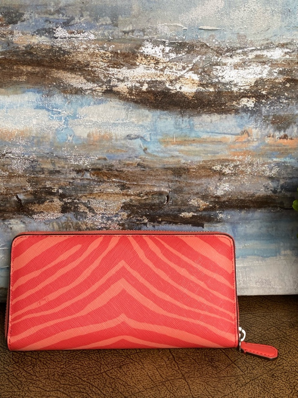 Coach Zebra Striped Coral Pink Full Zip Continental Wallet - Picture 5 of 13